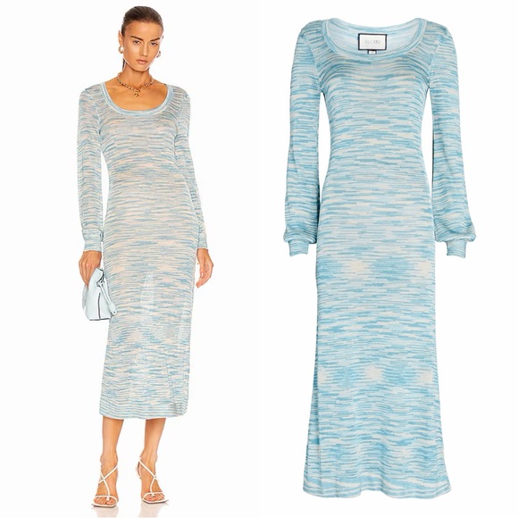 ALEXIS Katica Knit Baby Blue Space Dye Scoop Neck Midi Dress M Coastal Boho